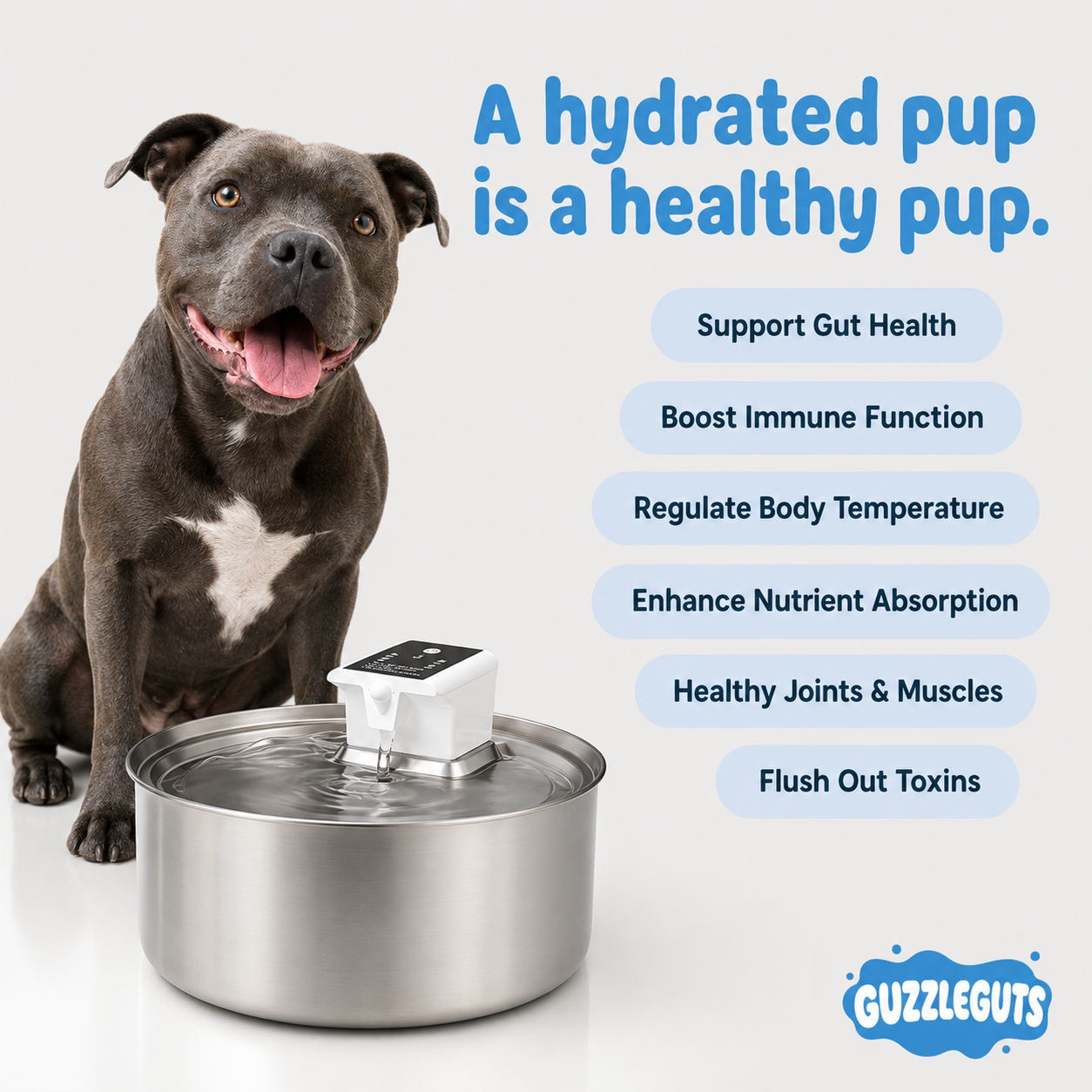 GuzzleGuts 7L Cordless Stainless Steel Dog Water Fountain